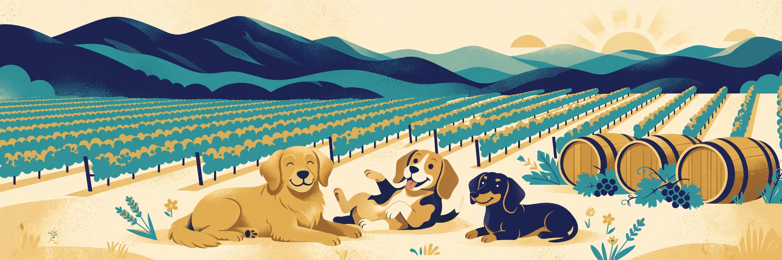 Illustration of dogs on a Loudoun winery lawn